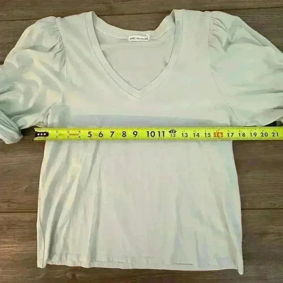 Avec Les Filles Women's Sage Green Puff Knotted Sleeve Top, Size Latge - Picture 5 of 12